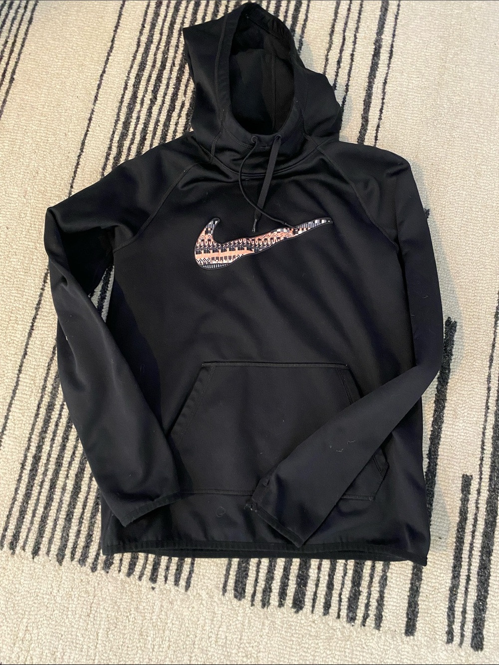 Nike Black Hoodie with Patterned Swoosh Accent